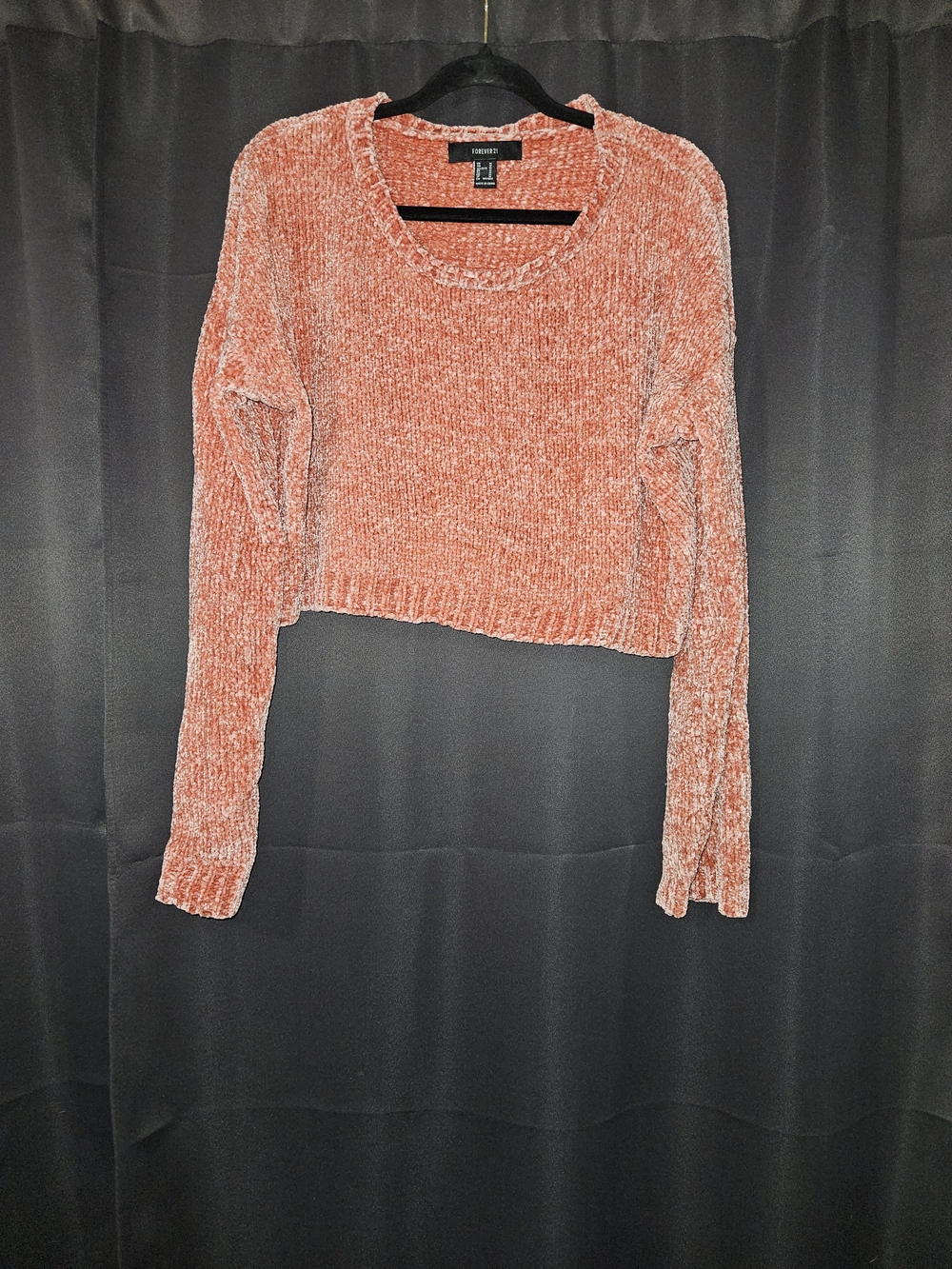 Forever 21 Cropped Chenille Knit Pullover Sweater Mauve Rose Pink